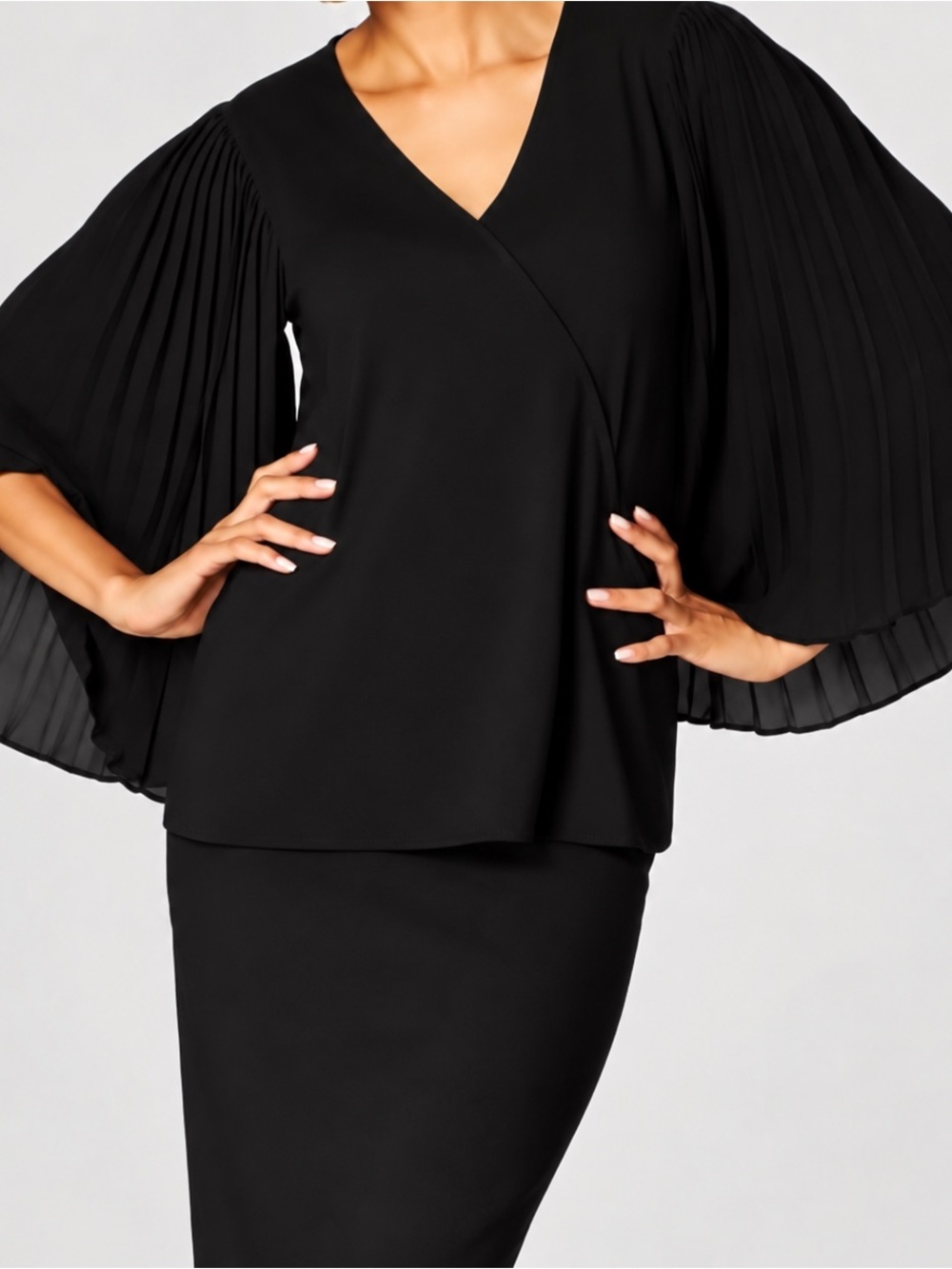 J.Jill Wearever Pleated-Sleeve Top Black L